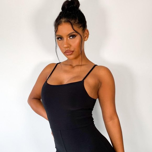 Black Slinky Cut Out Thigh Playsuit - Picture 2 of 2